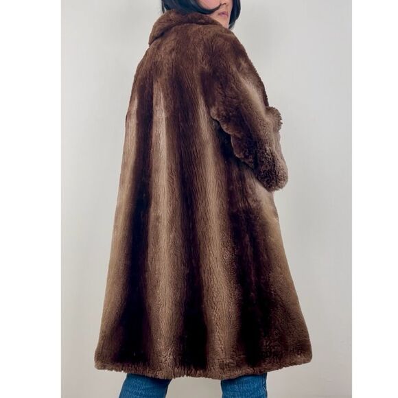 Vintage JB Johnson Brown Belted Genuine Goat Fur Coat - Picture 3 of 8